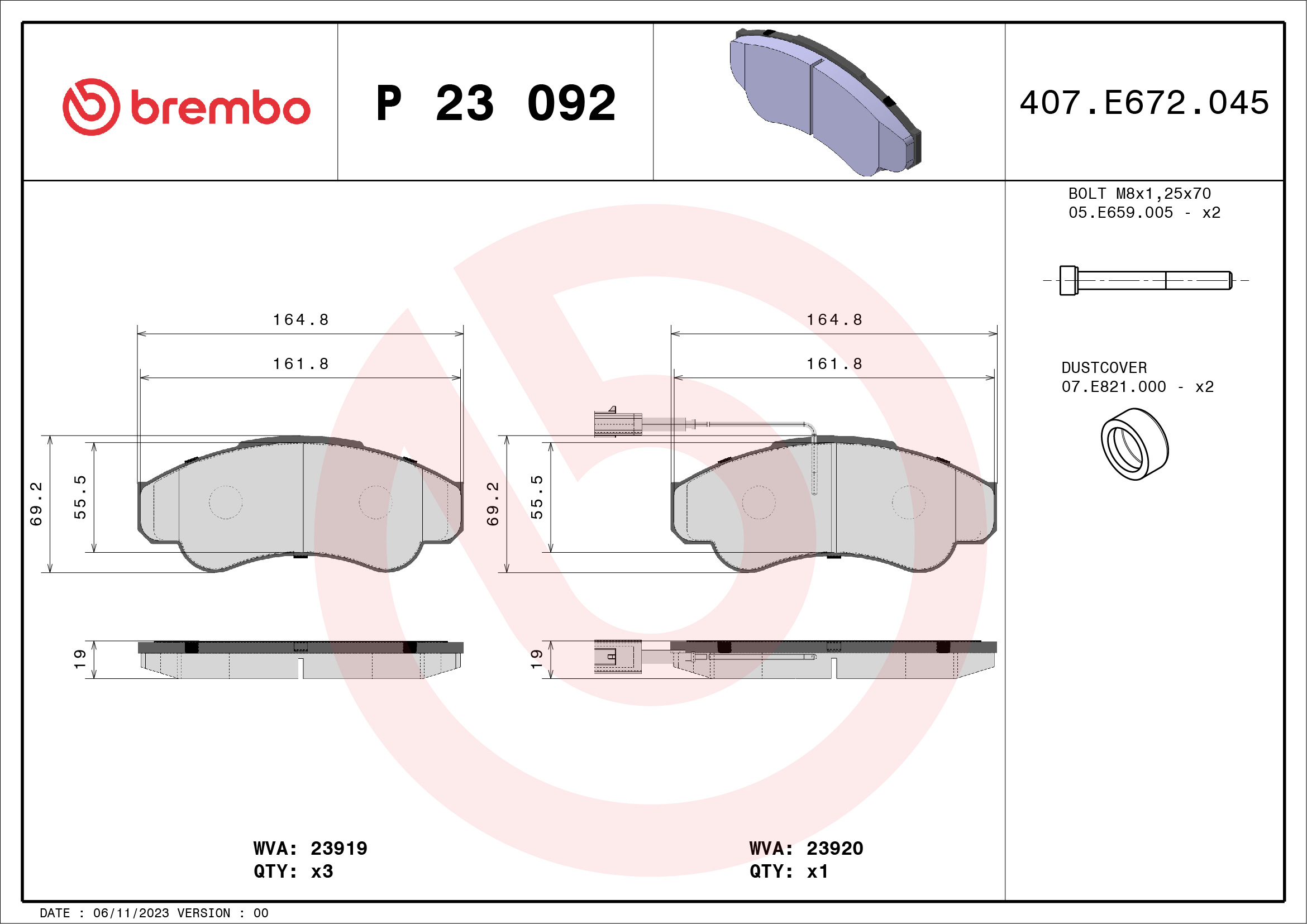 A.B.S. P 23 092 BREMBO Bremsbelagsatz, Scheibenbremse